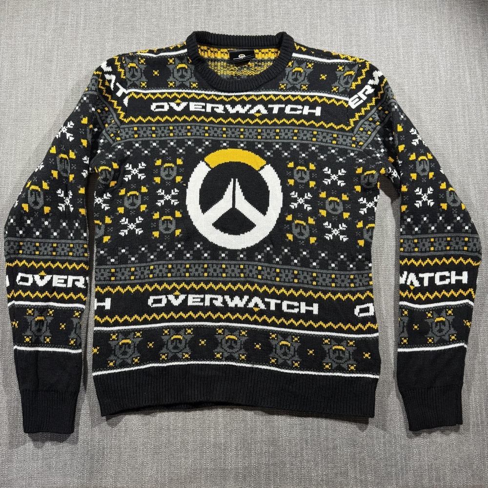 Overwatch Sweater Mens Large Black Fair Isle Christmas Ugly Holiday Pullover